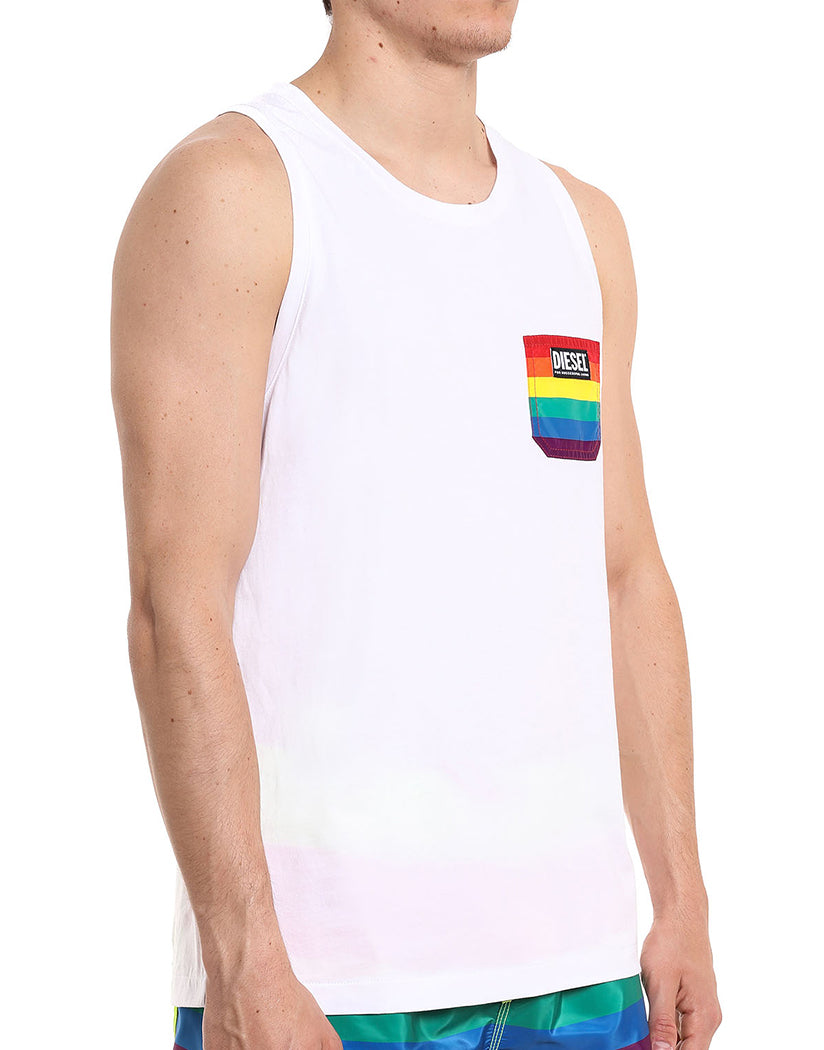 white tank top with rainbow pocket 