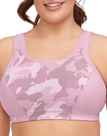 Glamorise Women's Sports Bra No Bounce Camisole Wire Free Gray Pink Camo SZ  36 G