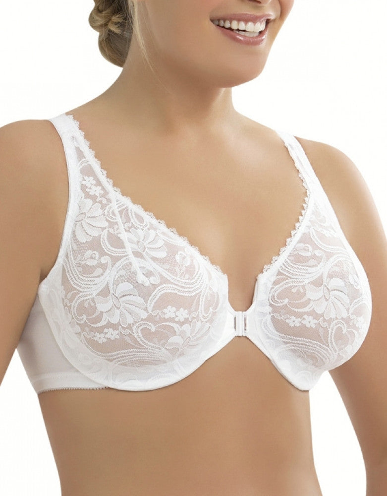 Glamorise Allover Lace Front Close Underwire Bra White 9245 