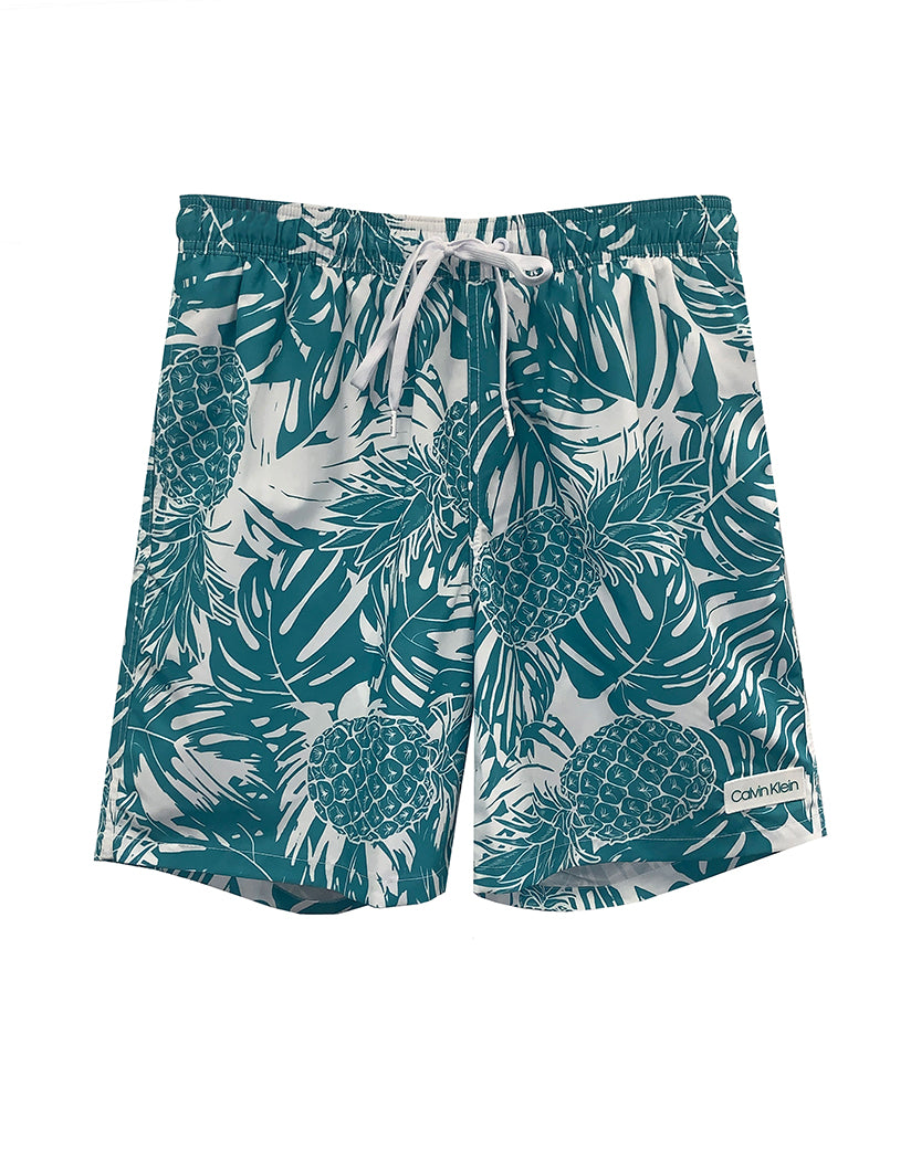 teal and white pineapple print swim shorts fro men