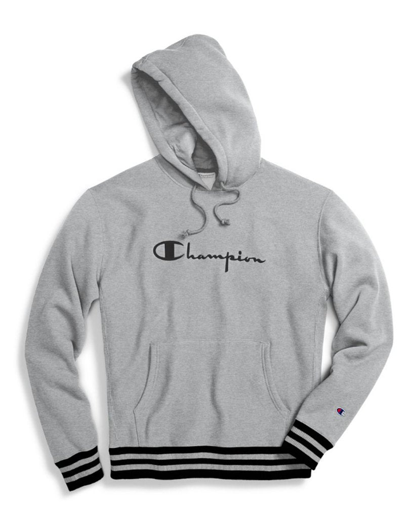 grey champion hoodie with black writing