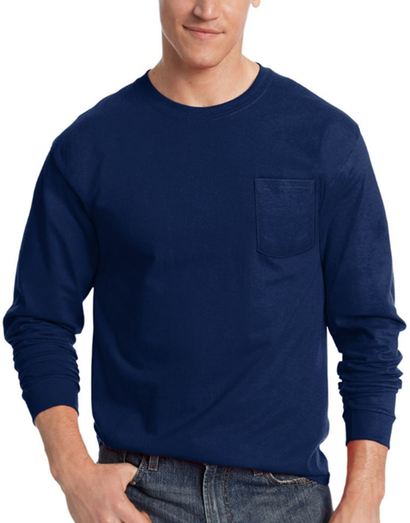 Download Hanes Men TAGLESS Long-Sleeve T-Shirt with Pocket 5596