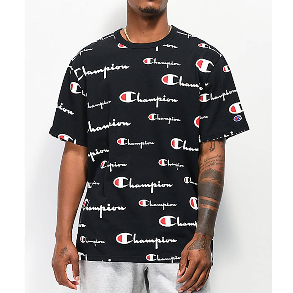 champion shirt with logo all over