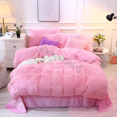 Plush Fluffy Pink Bed Set Boho Summer Beach Summer Beach Styles