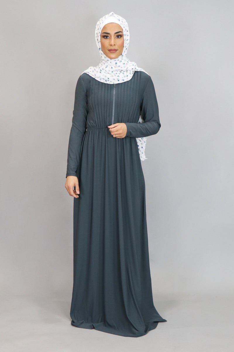 Blue Gray Pleated Spandex Maxi Dress (4554187702329)