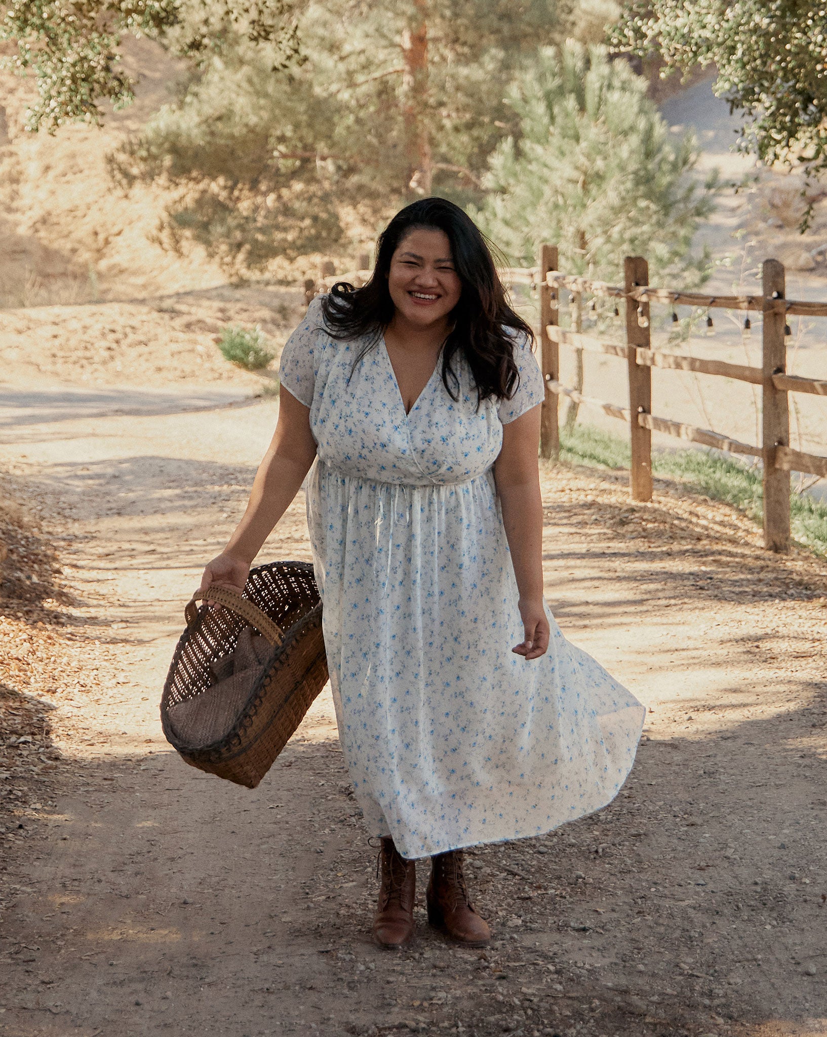 The Dawn Dress Extended in White and Blue Floral