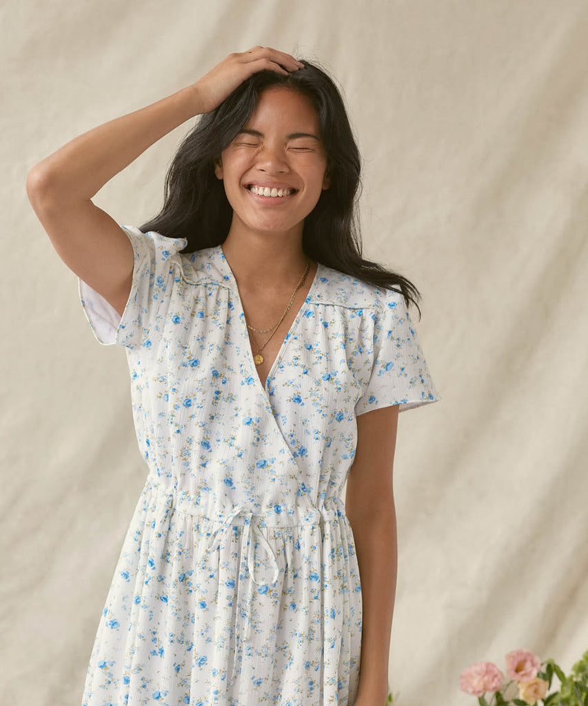 blue and floral dress