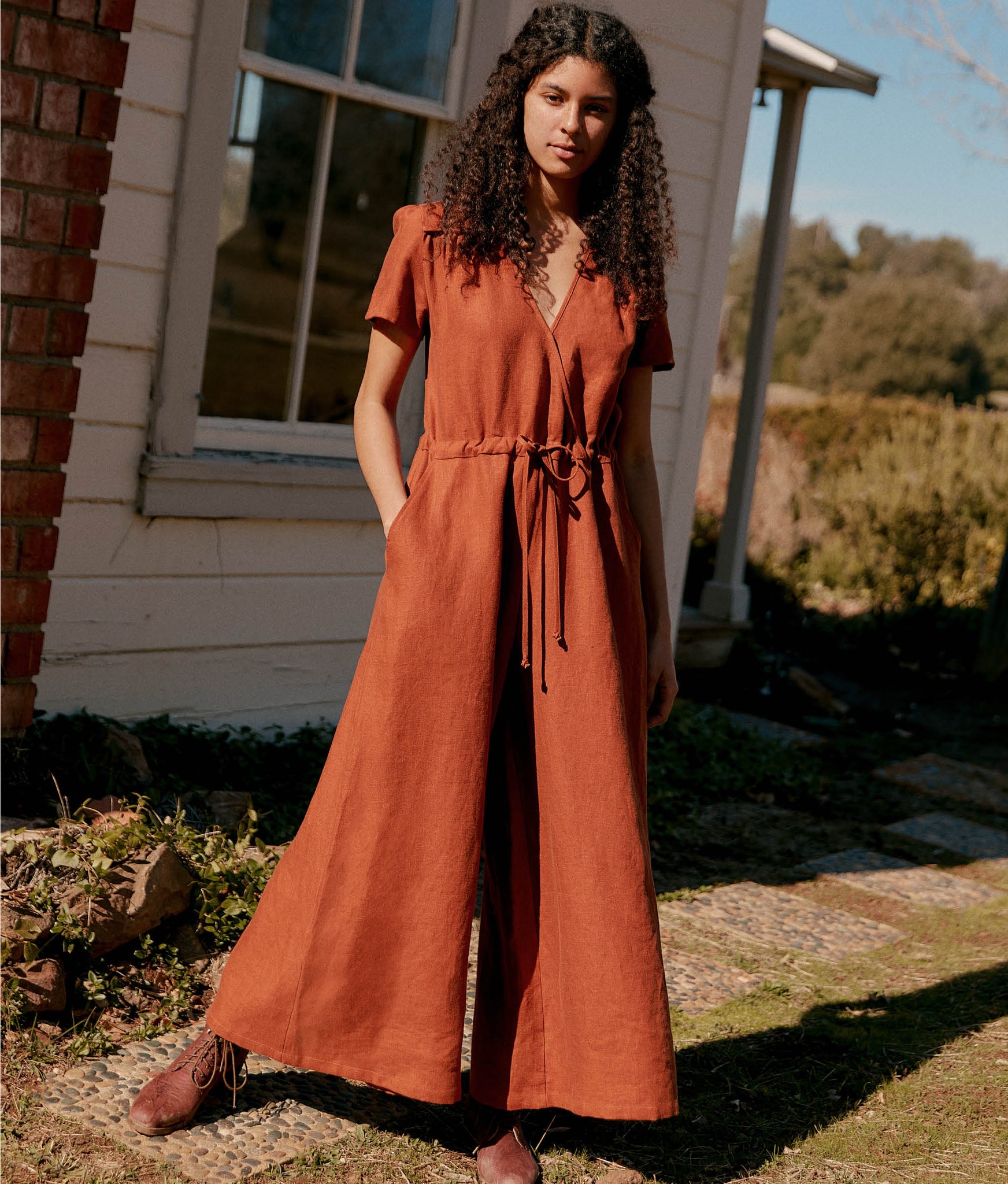 rust linen jumpsuit