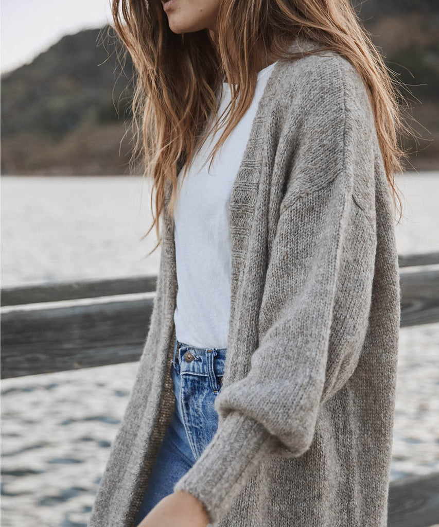 grey cardigan