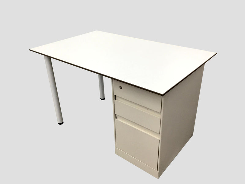 Pre-Owned Straight Desk White Laminate Top With B/B/F pedestal - 30"D x 48"W