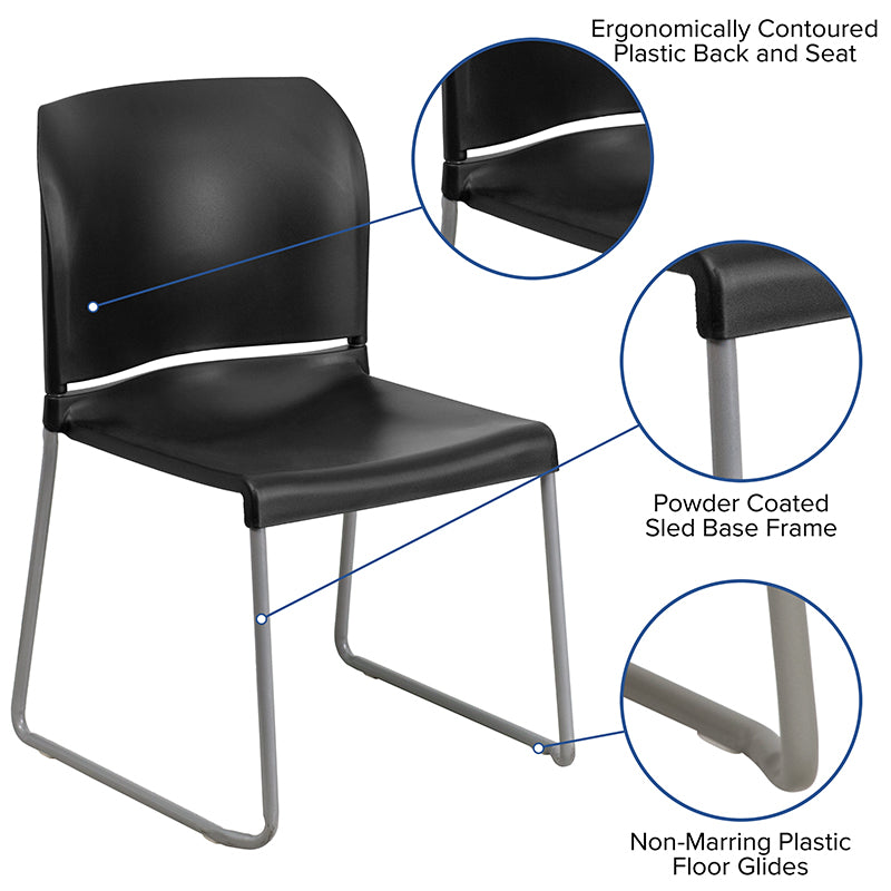 Hercules Black Full Back Contoured Stack Chair with Grey Sled Base