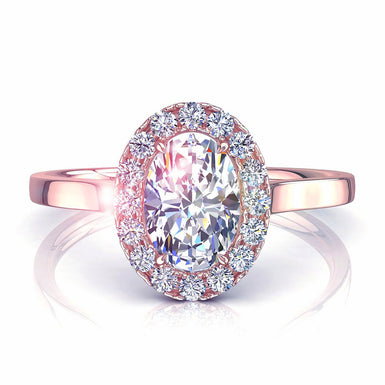 Anillo de compromiso capri-ovalado de diamantes 0,60 quilates I / SI / oro rosa de 18 k