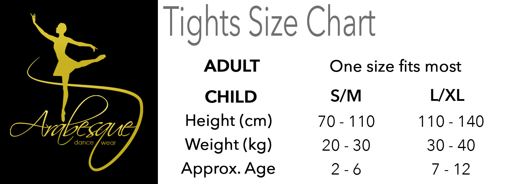 Arabesque Tights Size Chart