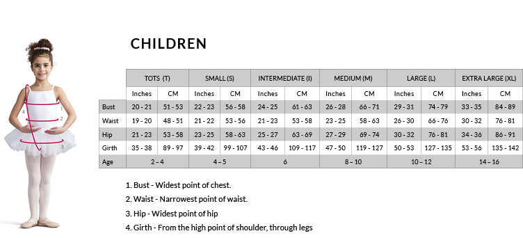 Capezio Children's Size Chart