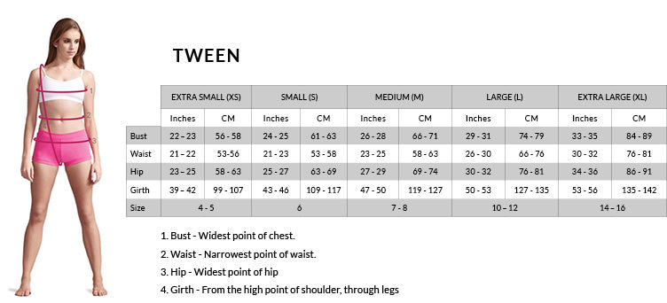 Capezio Tween Size Chart