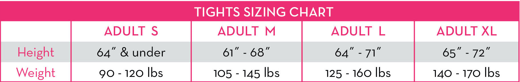 GM Adult Tights Size Chart