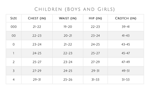 Sonata Children's Size Chart