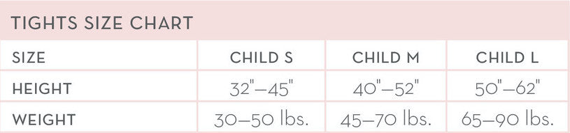 Miniminden Children Tights Size Chart