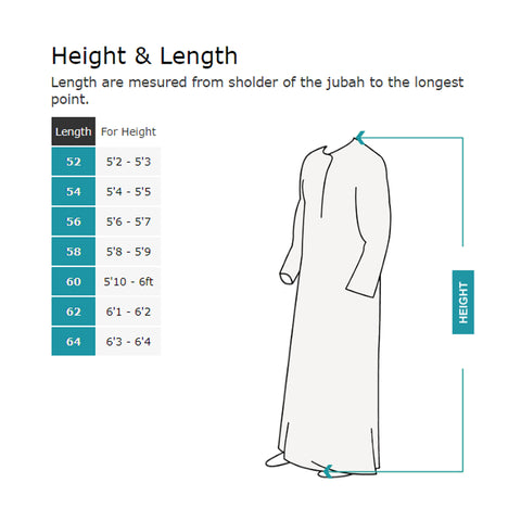 Jubbah size Guide