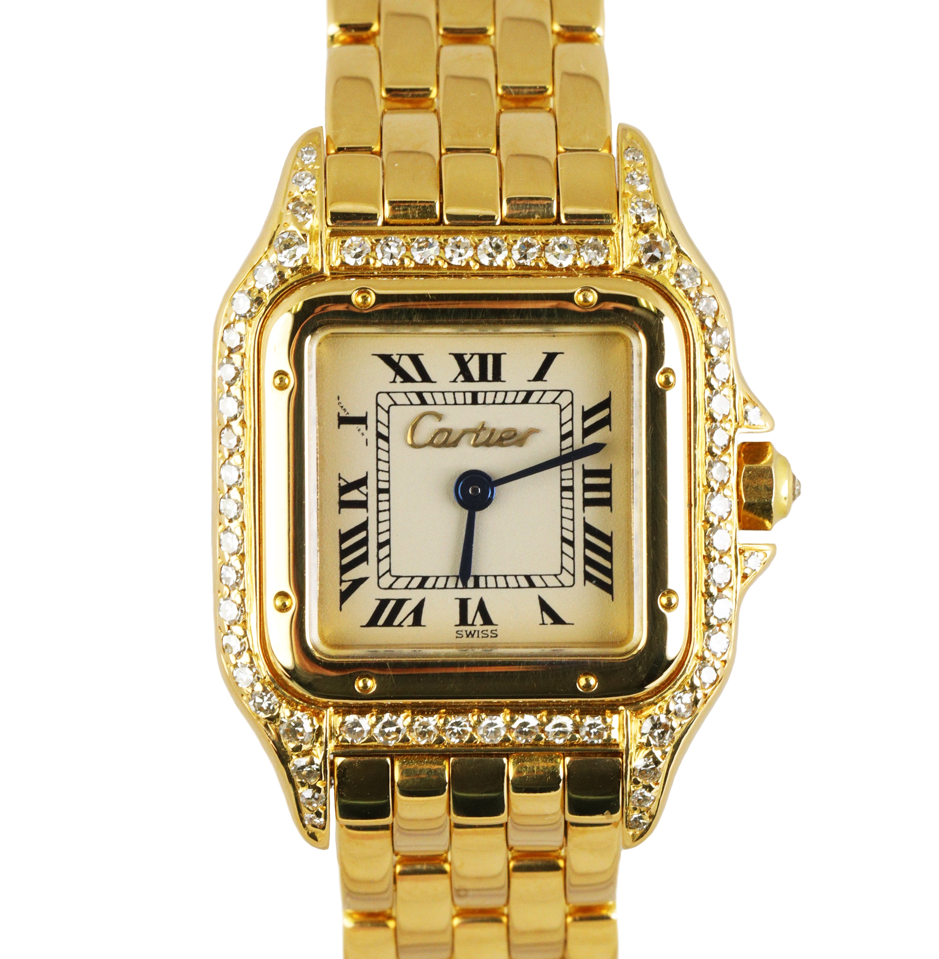 cartier 18k yellow gold stainless steel 22mm panthere quartz watch