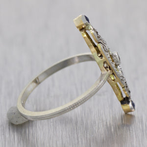 1920's Antique Art Deco 14k White Gold 0.14ctw Sapphire & Diamond Ring