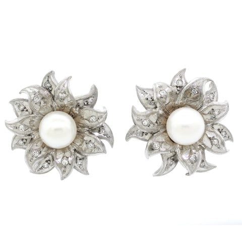 Sweet Vintage White Gold Diamonds Stud Earrings — Gembank1973