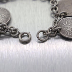 Antique 1920's Sterling Silver World Coin Charm Bracelet