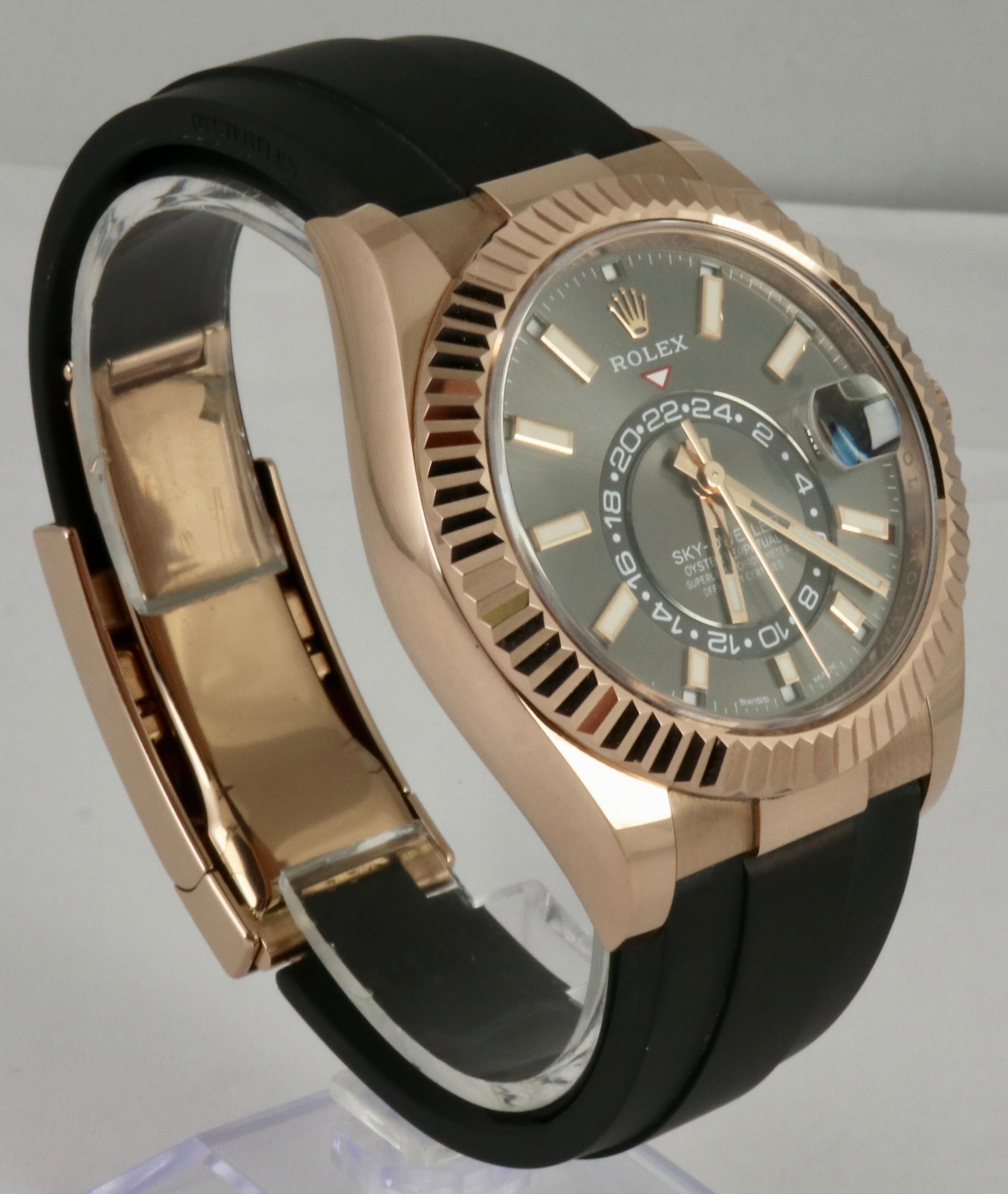 2020 Rolex Sky-Dweller Gray 18K Rose Gold 326235 42mm Oysterflex B+P Watch