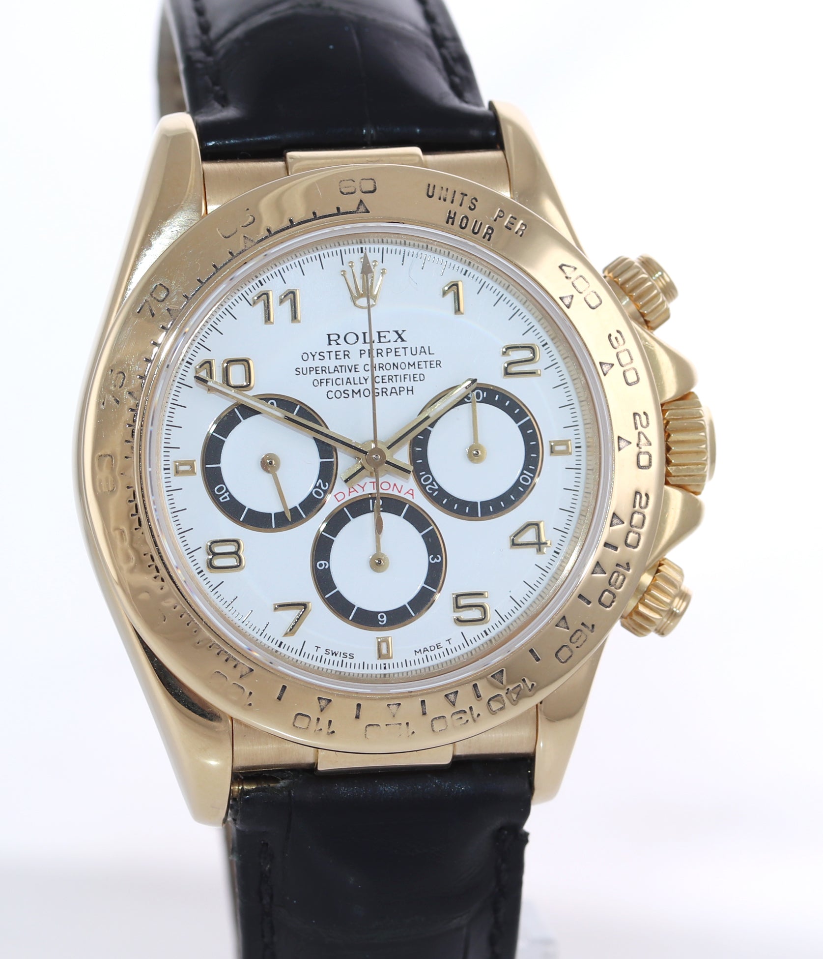 Rolex Daytona Zenith 16518 White Dial 18k Yellow Gold 40mm Leather Wat ...