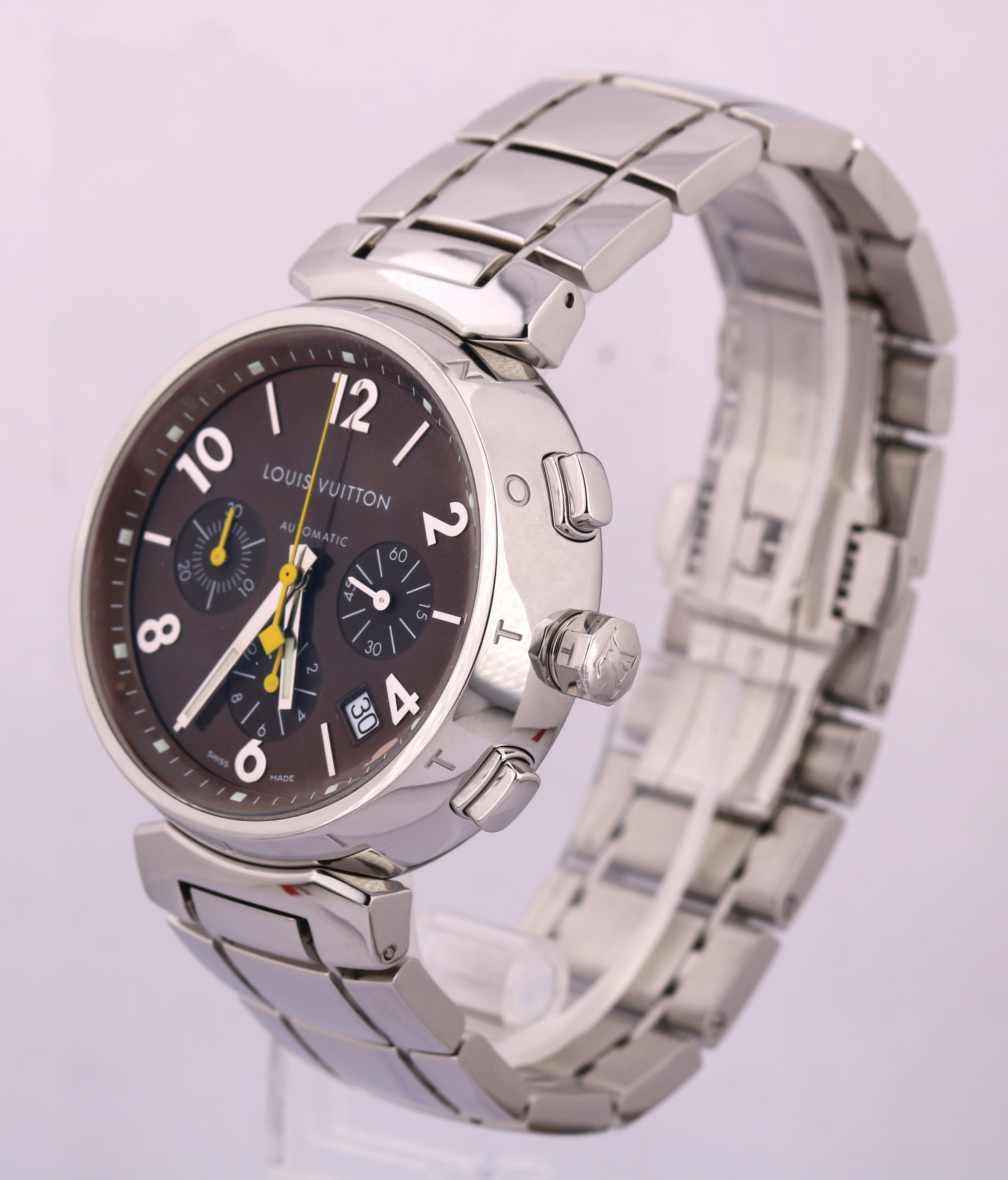 Louis Vuitton Tambour Chronograph Q1121 Brown 41mm Automatic Stainless – www.bagsaleusa.com