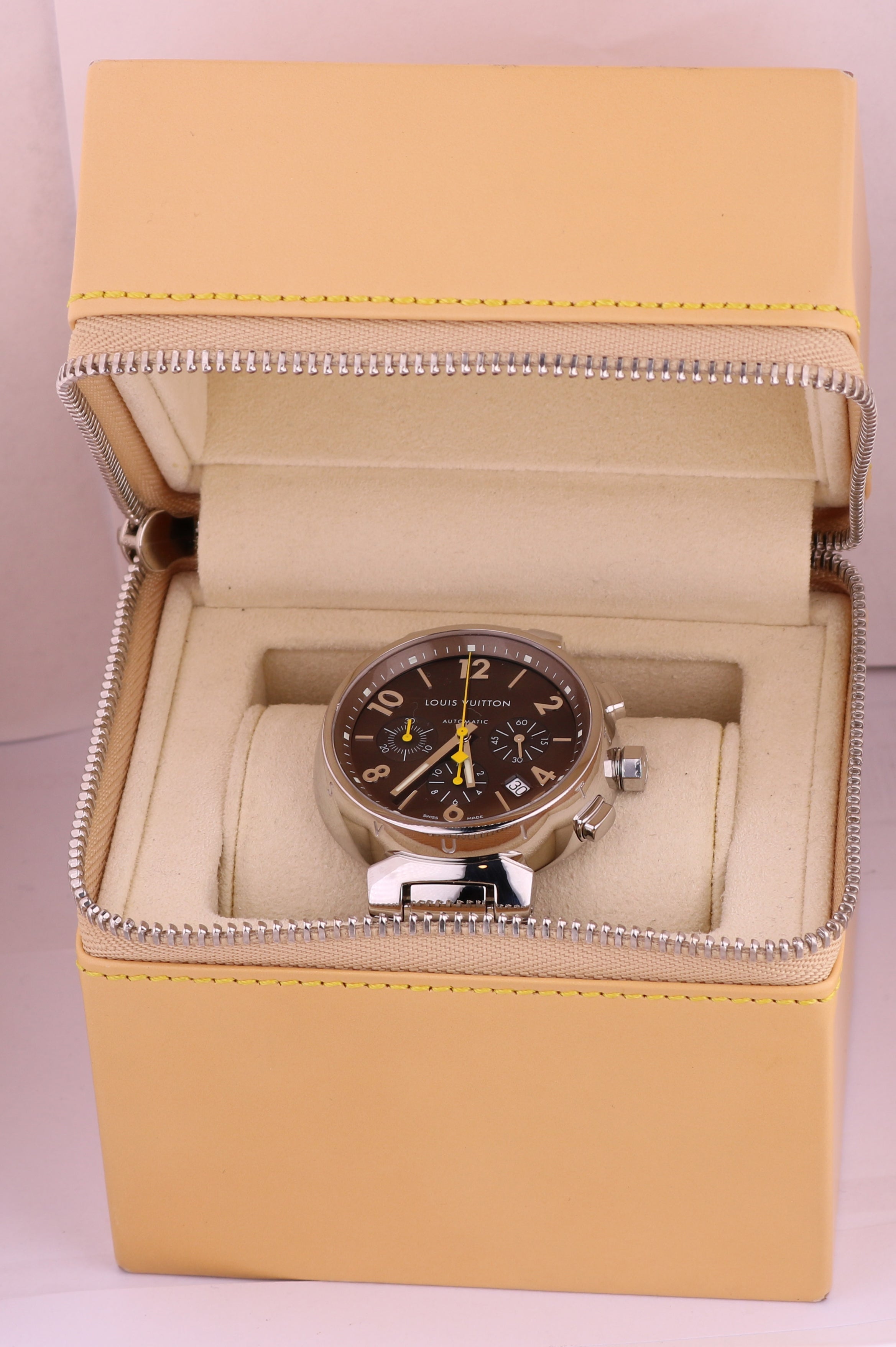 Louis Vuitton Tambour Chronograph Q1121 Brown 41mm Automatic Stainless – www.neverfullmm.com