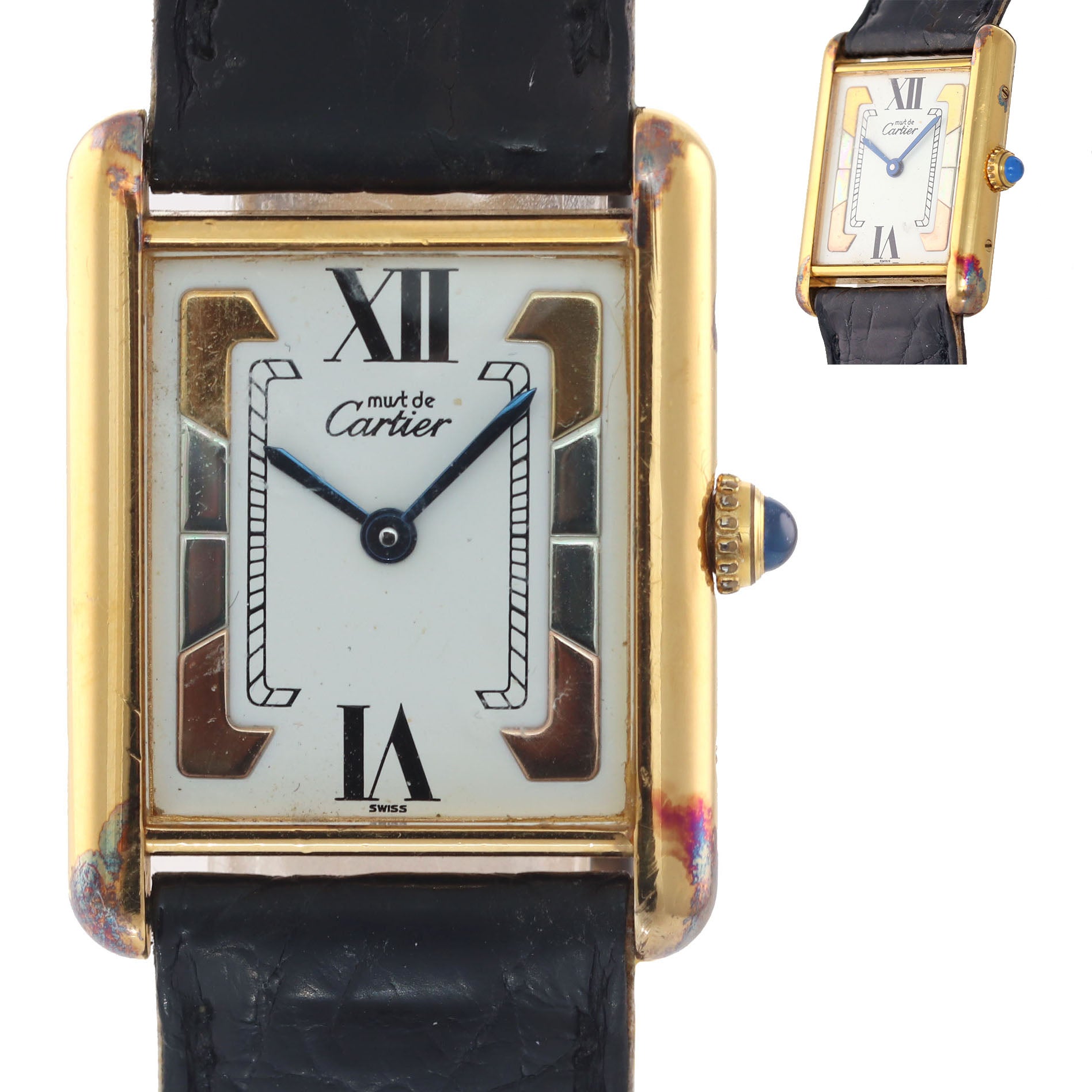 must de cartier tank watch gold