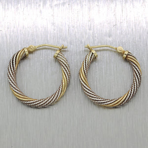 Modern Sterling Silver & 14k Yellow Gold Hoop Earrings