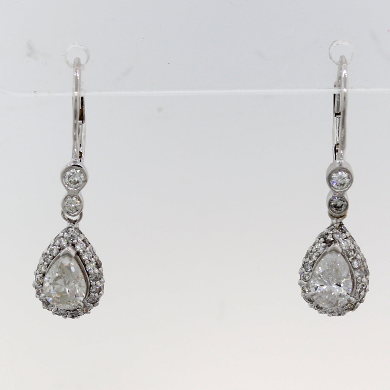 Modern 14k White Gold Pear Shape 1.90ctw Diamond Drop Earrings ...