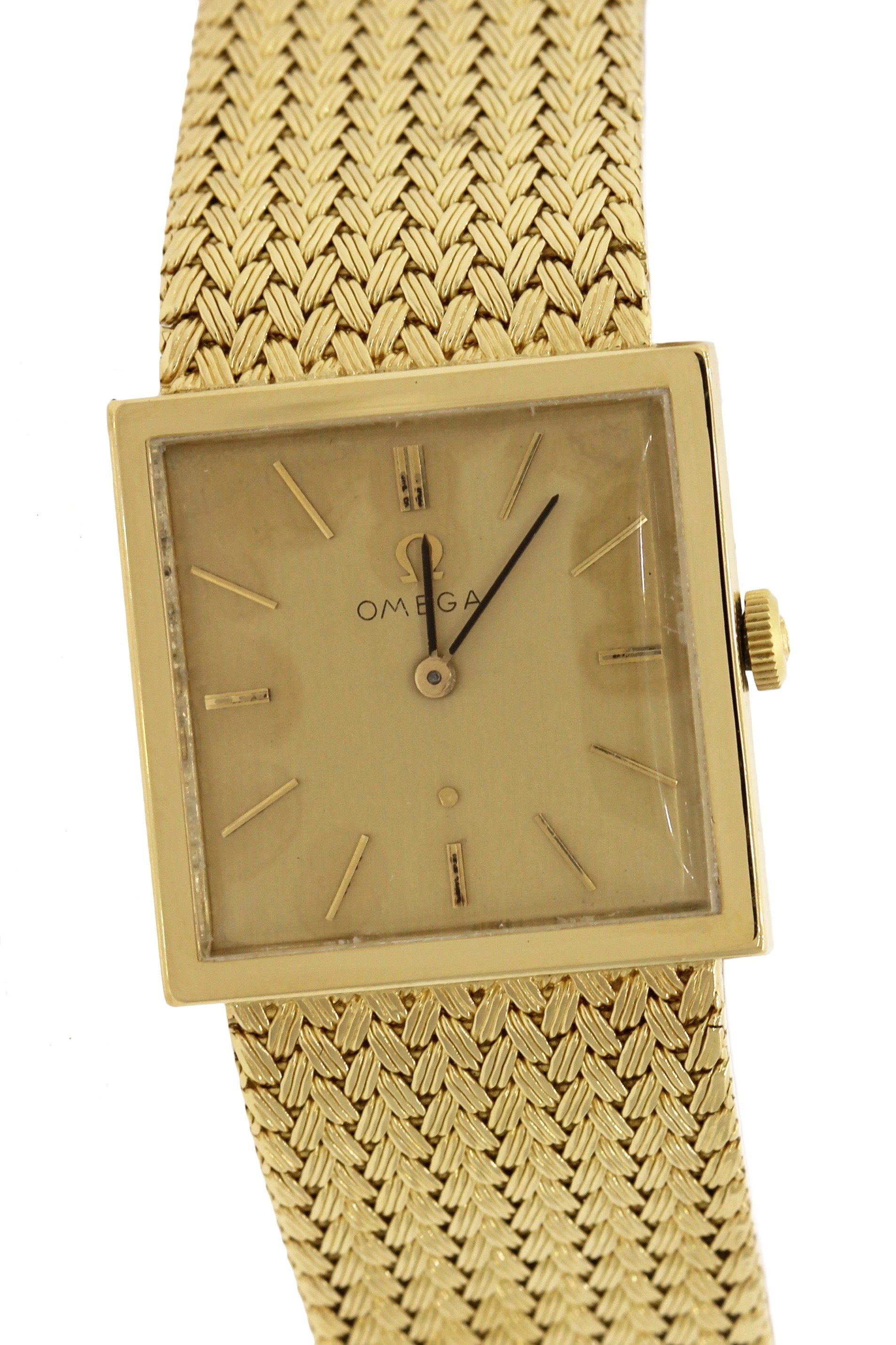 staart noorden dat is alles Vintage 1969 Omega 18K 750 Yellow Gold 24.5mm Square Mechanical Mesh W