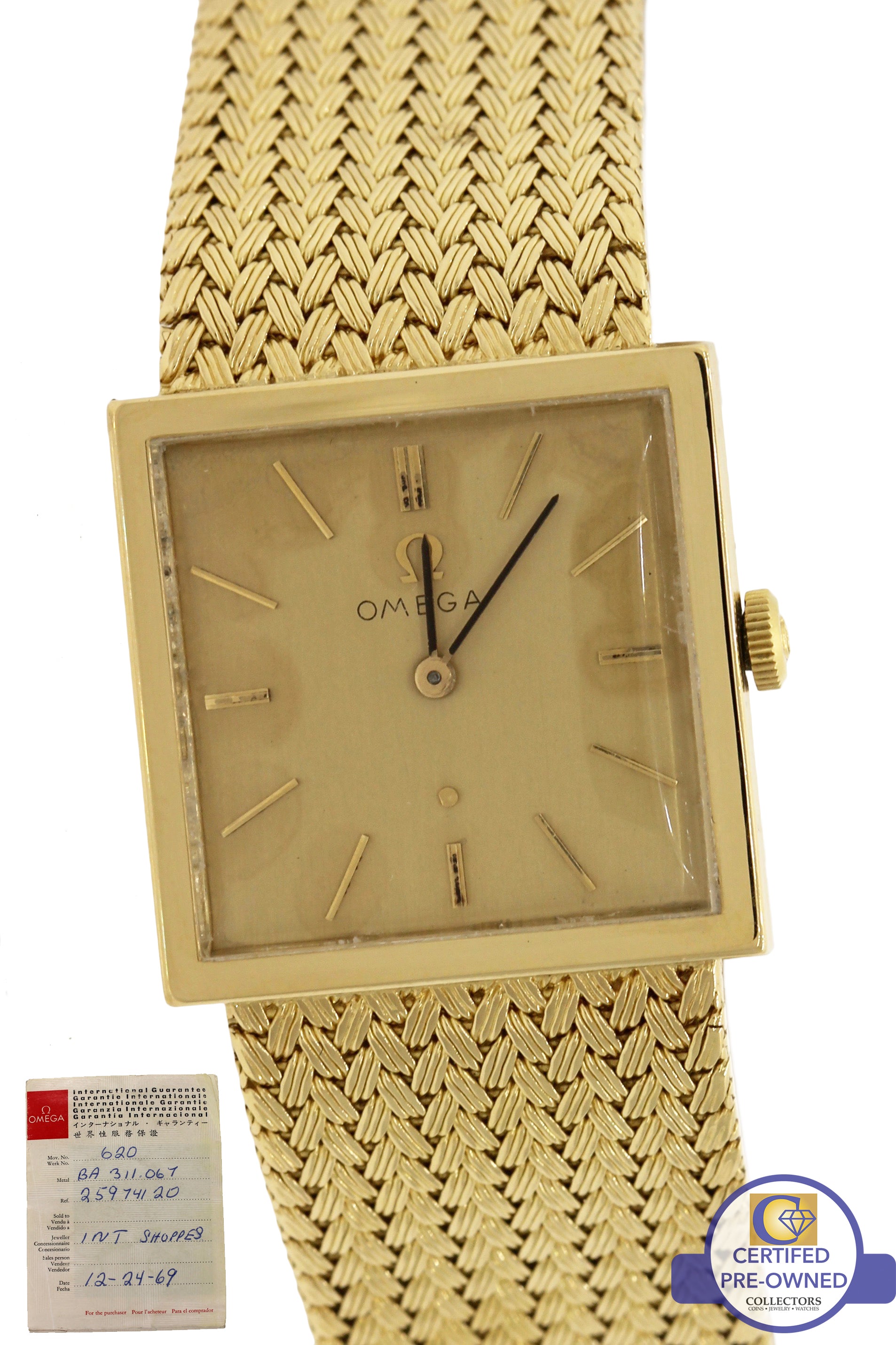 omega gold square watch