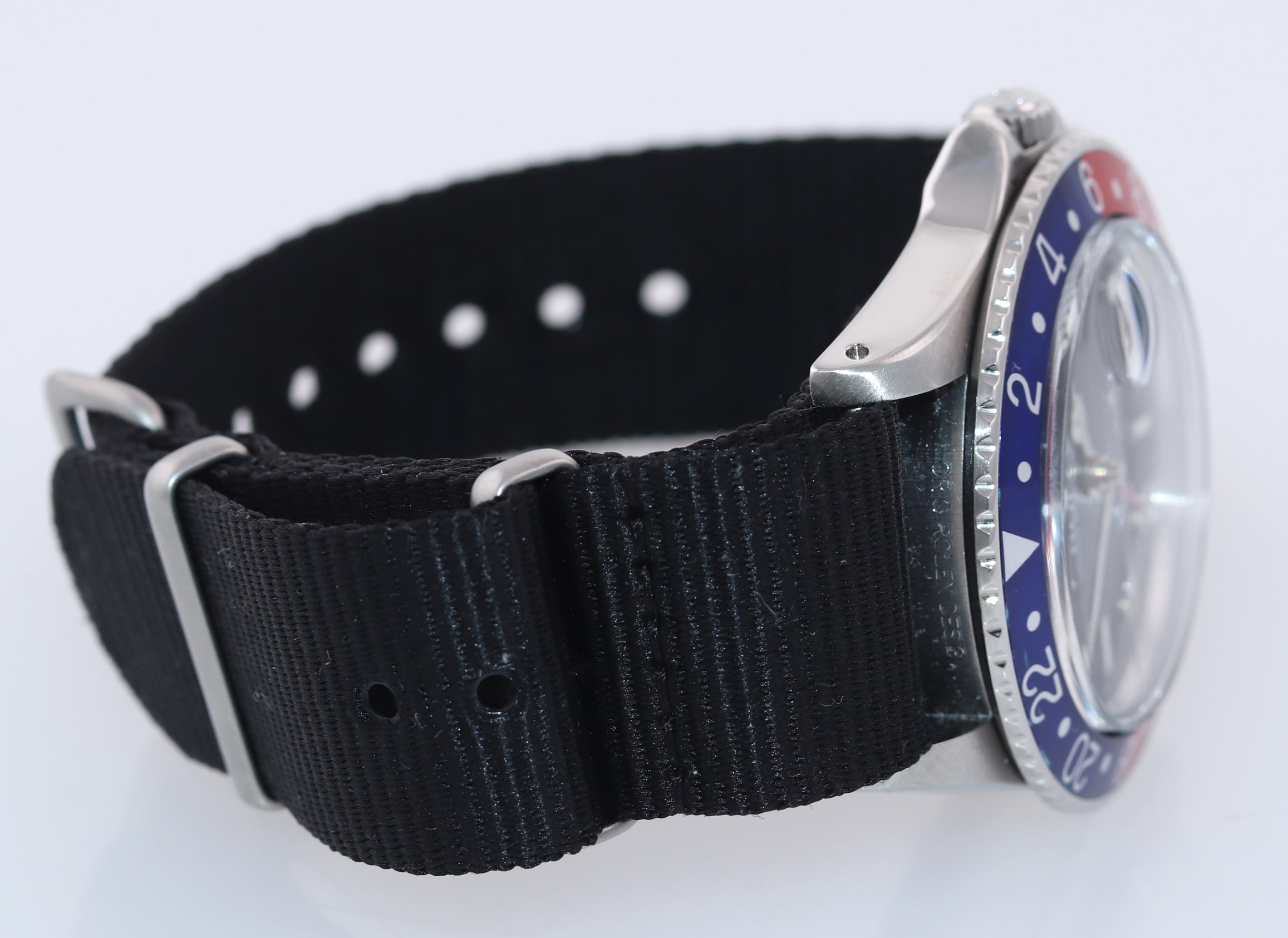 GMT-Master Pepsi Blue Red Steel Bezel 16750 40mm Nato Date Watch