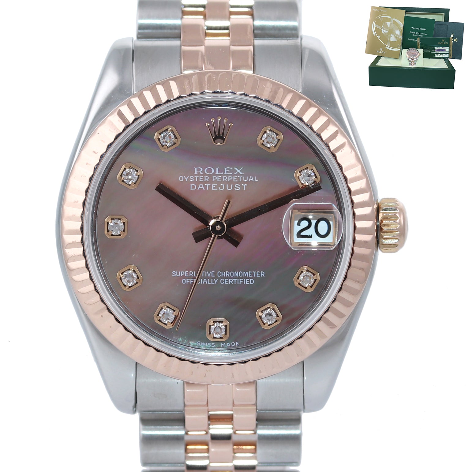 PAPERS Ladies Rolex DateJust 31 178271 Rose MOP Diamond Jubilee 31mm Watch Box
