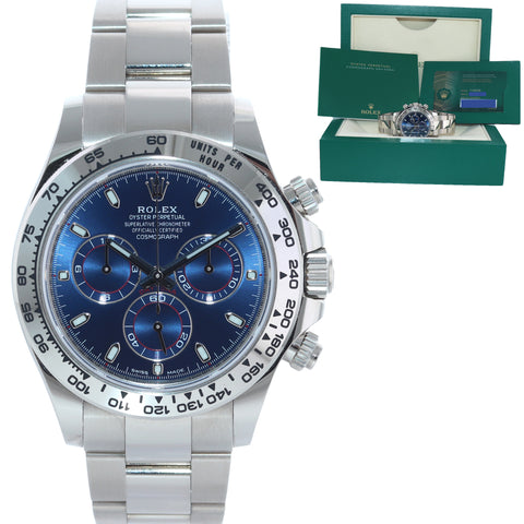 2021 PAPERS Rolex Daytona Blue Dial Chrono 116509 18k White Gold Watch Box