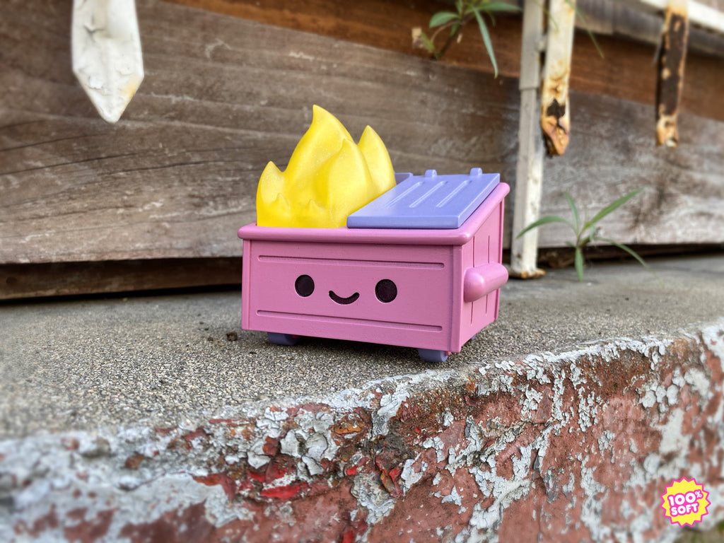 Dumpster Fire Dcon Edition resin toy pictures outside by some trash