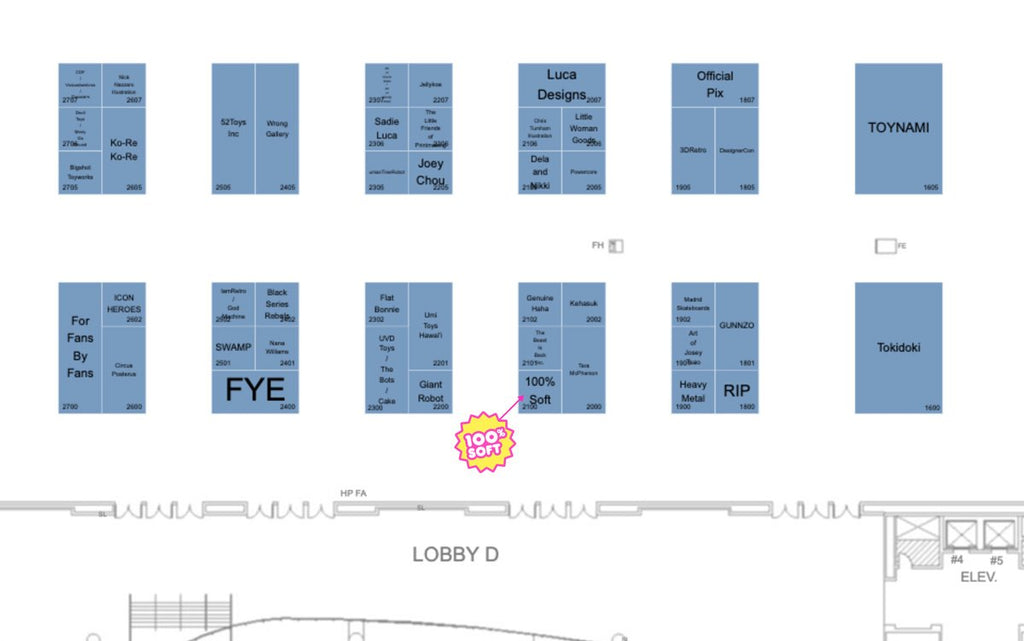 designer con map with 100% Soft marked at booth 2100