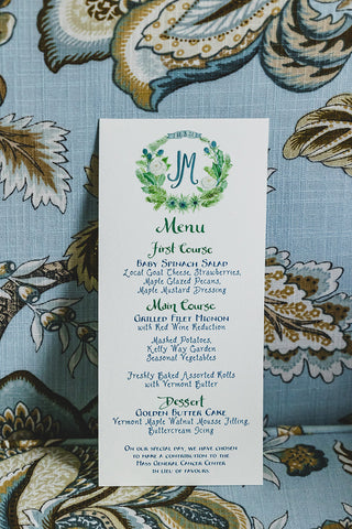 Custom crest wedding menu