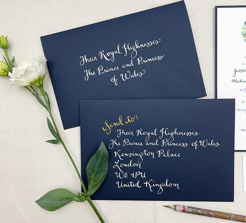 addressed white on blue envelopes