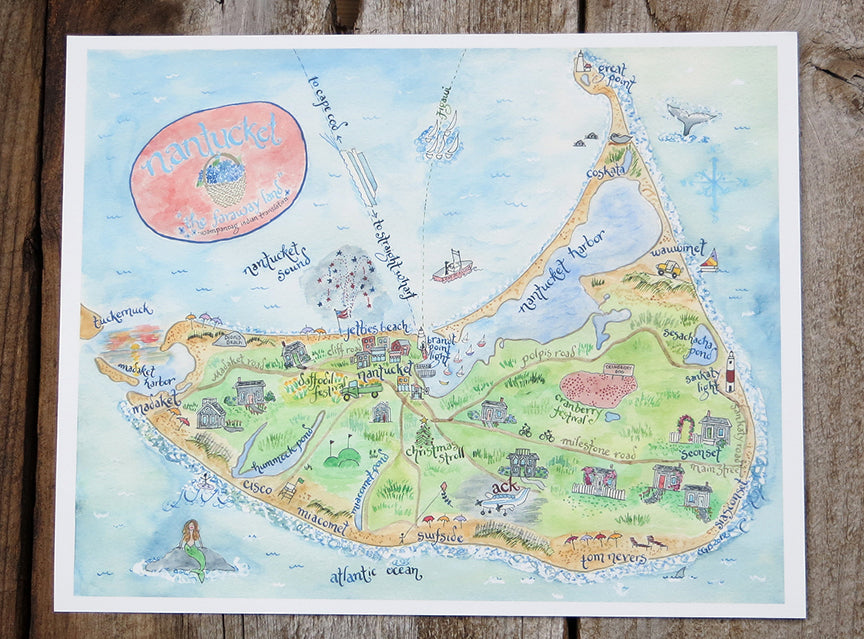 watercolor Nantucket map