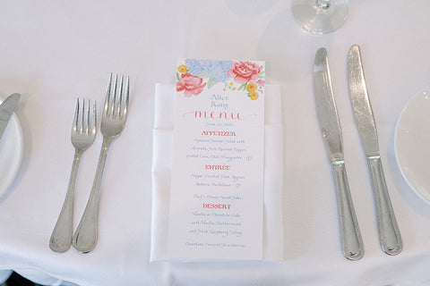 Peony menu with guest name on top