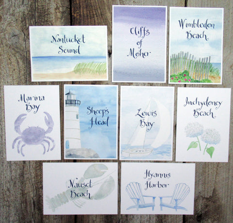 Assorted purple and blue nautical wedding table names