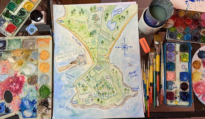 Prouts Neck watercolor map