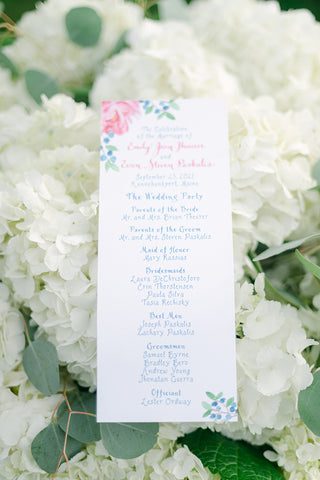 ceremony program in hydrangeas