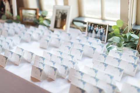 wedding reception hydrangea escort cards