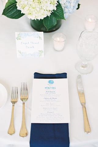 hydrangea menu with beach table name